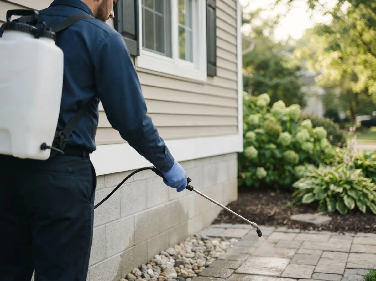 Pest control technician inspecting a home in Soldier, IA